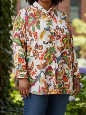 Lauren Ralph Lauren Cream Button-Down Shirt with Multicolor Paisley Print